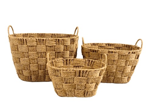 Exquisite Set of 3 Paper Cord Storage Baskets with Fixed Handles